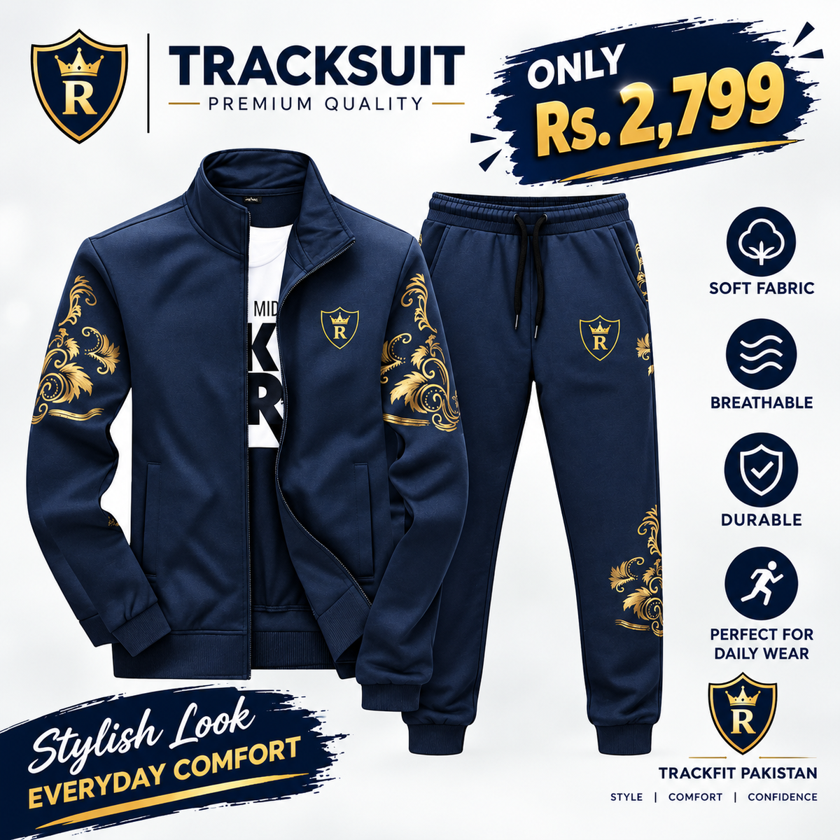 Navy Gold Fleece Track Suit for Men Winter Slim Fit