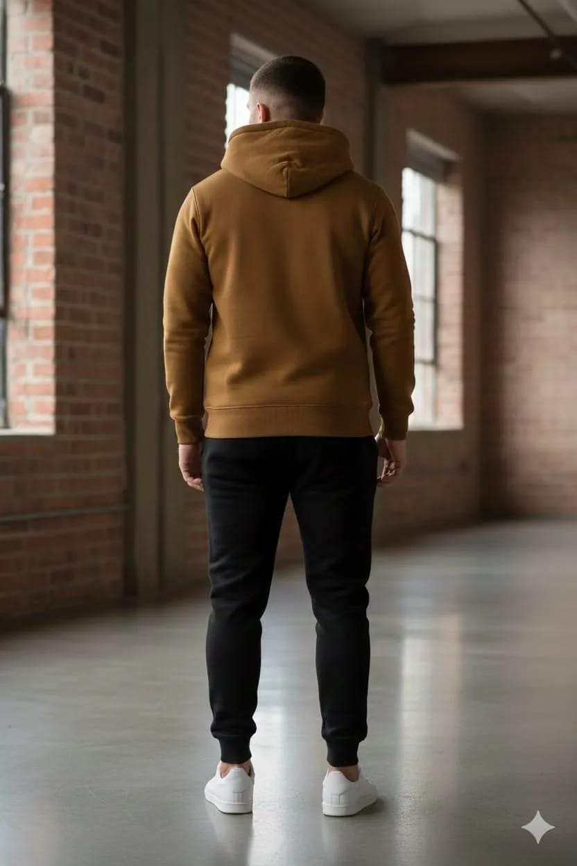 Men Brown Fleece Hoodie Track Suit With 67 Logo